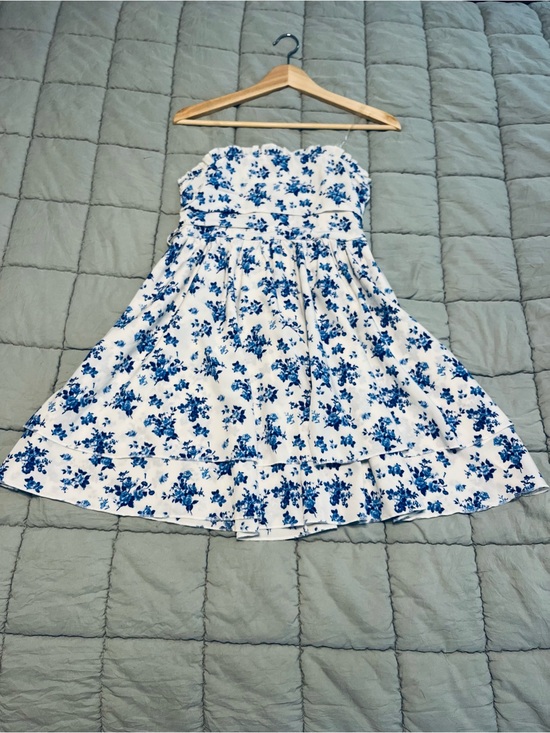 SHEIN Dresses & Skirts - SHEIN White Strapless Dress with Blue Floral Print